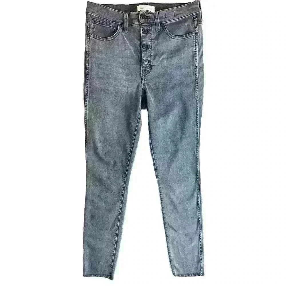 Madewell 10" High-Rise Skinny Jeans Sz 26 Button Fly Gray Black Distressed